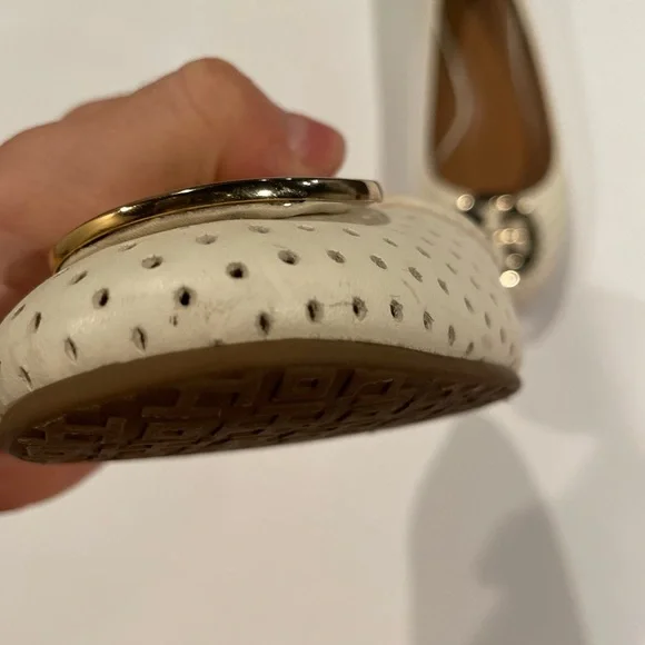 Tory Burch Reva Perforated Leather White Ballet Flats Size 7 - Picture 11 of 12